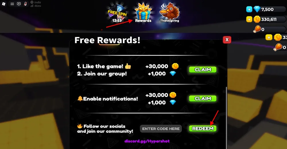 Hypershot codes redeem option