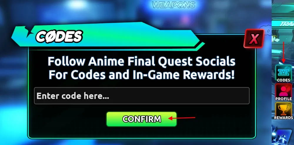 Anime Final Quest codes redeem